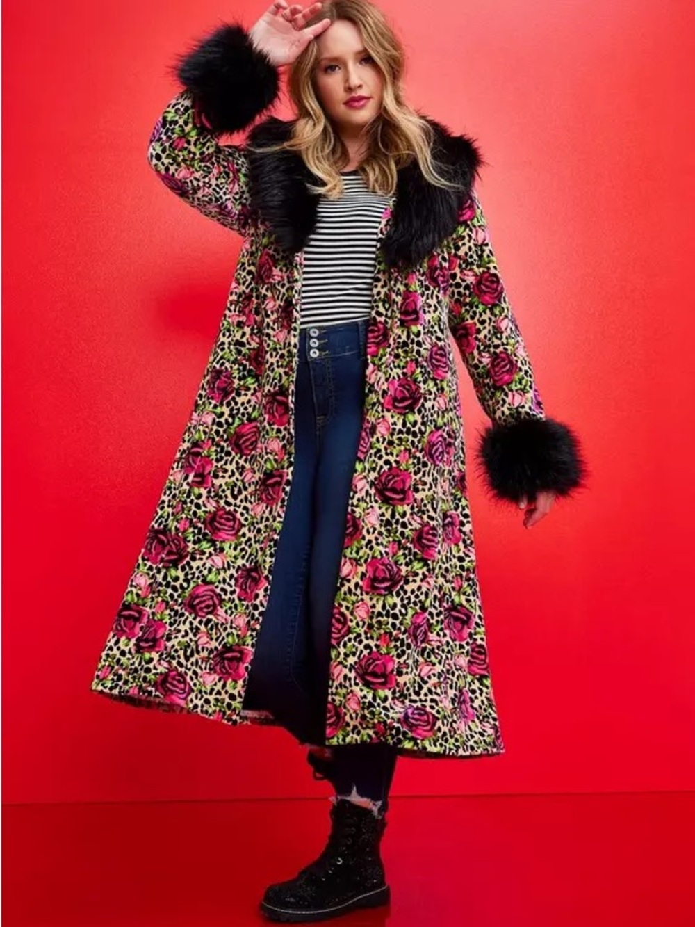 RARE Torrid X Betsy Johnson Velvet Leopard Floral Penny lane style coat 1X 14/16